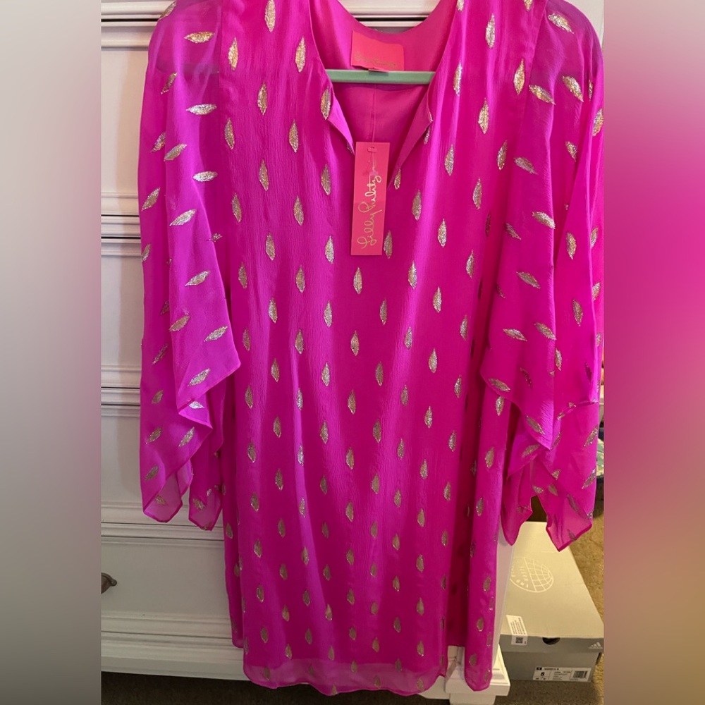 Lilly Pulitzer Pink and Gold Midi Dress NWT